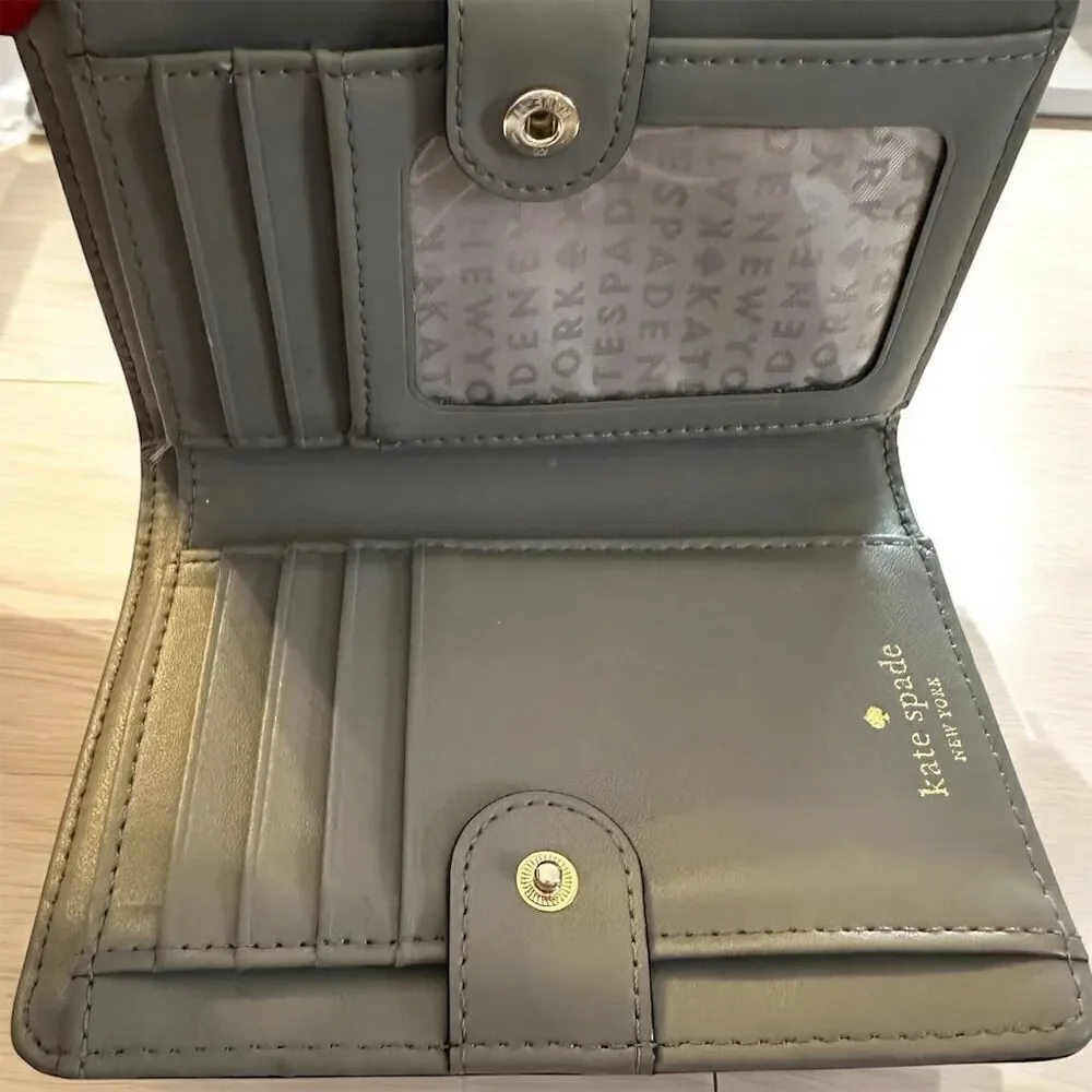 Kate Spade Tellie Bixby Place Gray Glossy Patent Leather Bifold Wallet